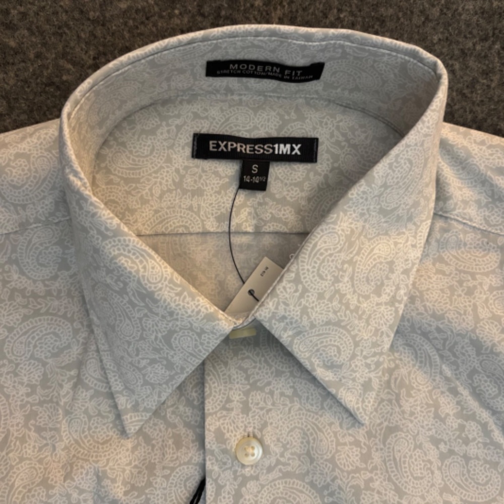 EXPRESS 1MX Modern Fit White Paisley L/S Button-Up Shirt - Picture 5 of 12